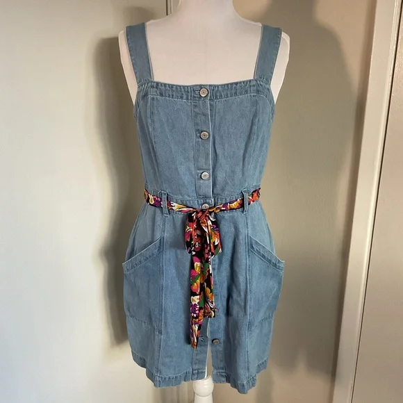 Rails Anita Denim Mini Dress Ocean Wash Button Front Sleeveless Medium - Picture 2 of 6